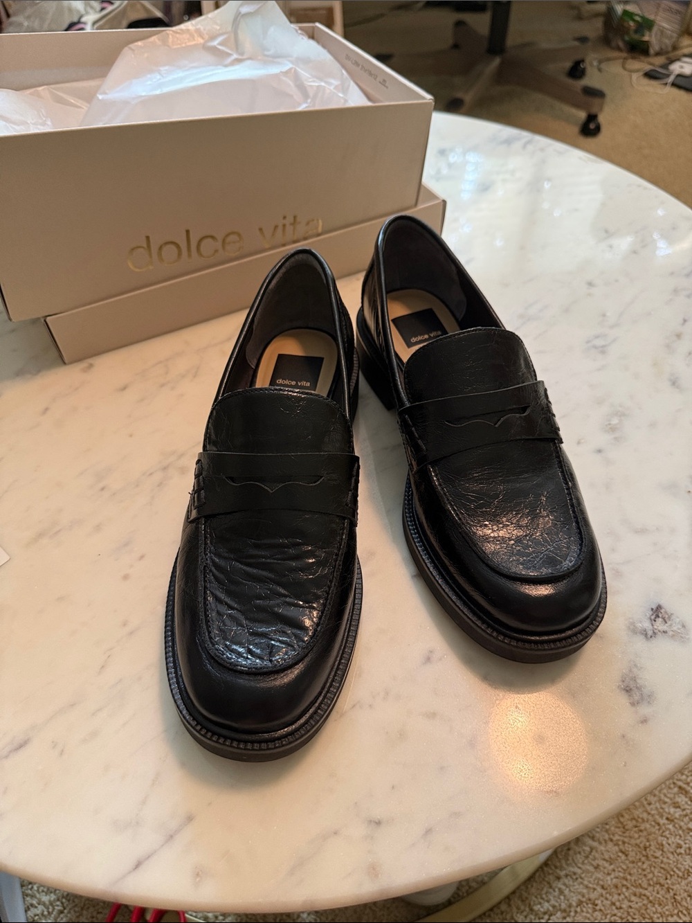 Dolce Vita Black Leather Penny Loafers, Size 9, excellent condition - Picture 1 of 5